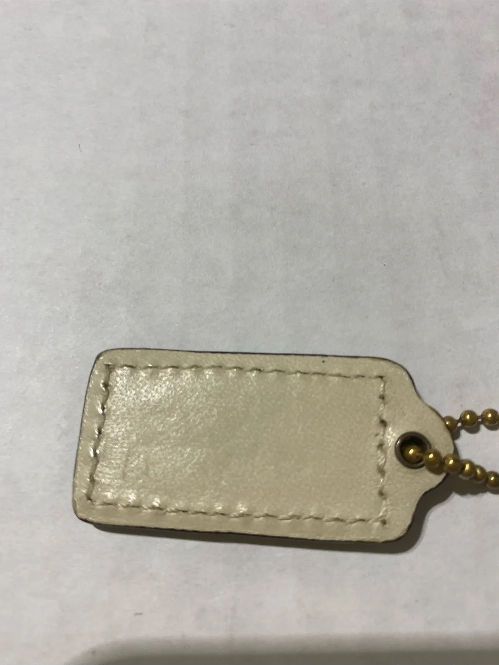 Vintage Rare y2k Coach Metallic Gold and Cream Leather Bag Tag with Gold Chain